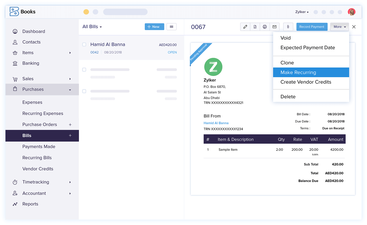 Recurring Bills - Online Billing Management Software | Zoho Books