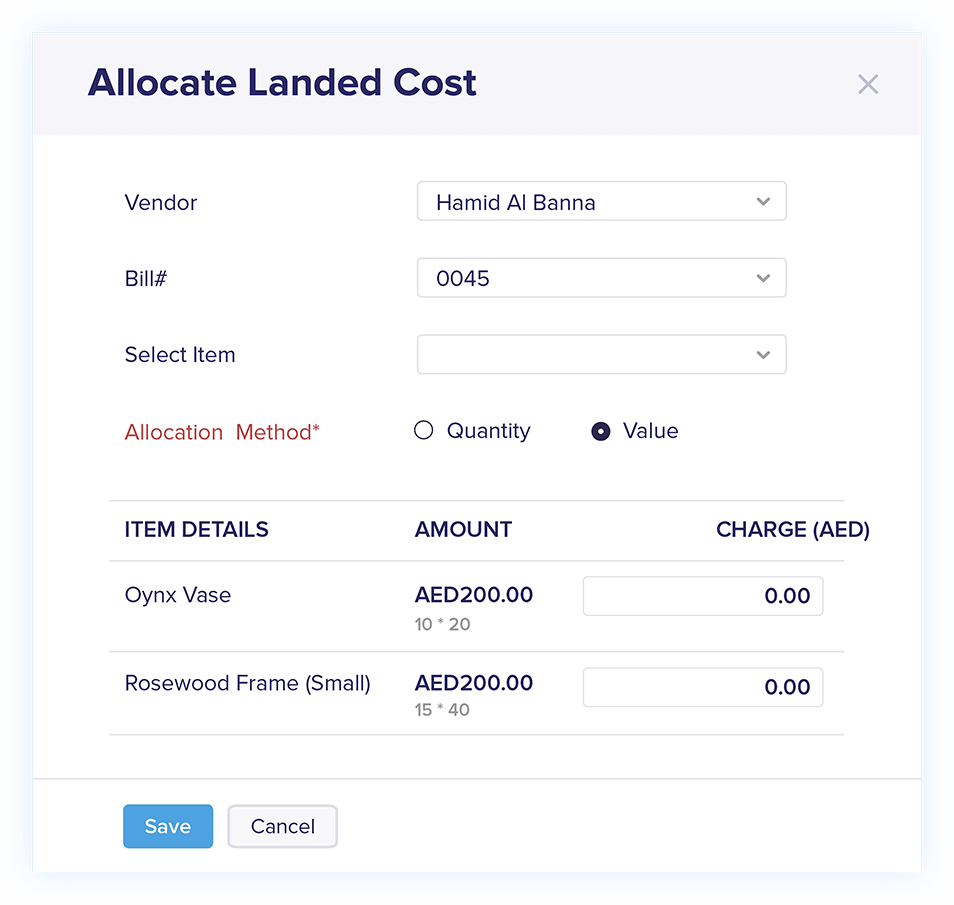 Landed Cost in Bills - Online Billing Management Software | Zoho Books