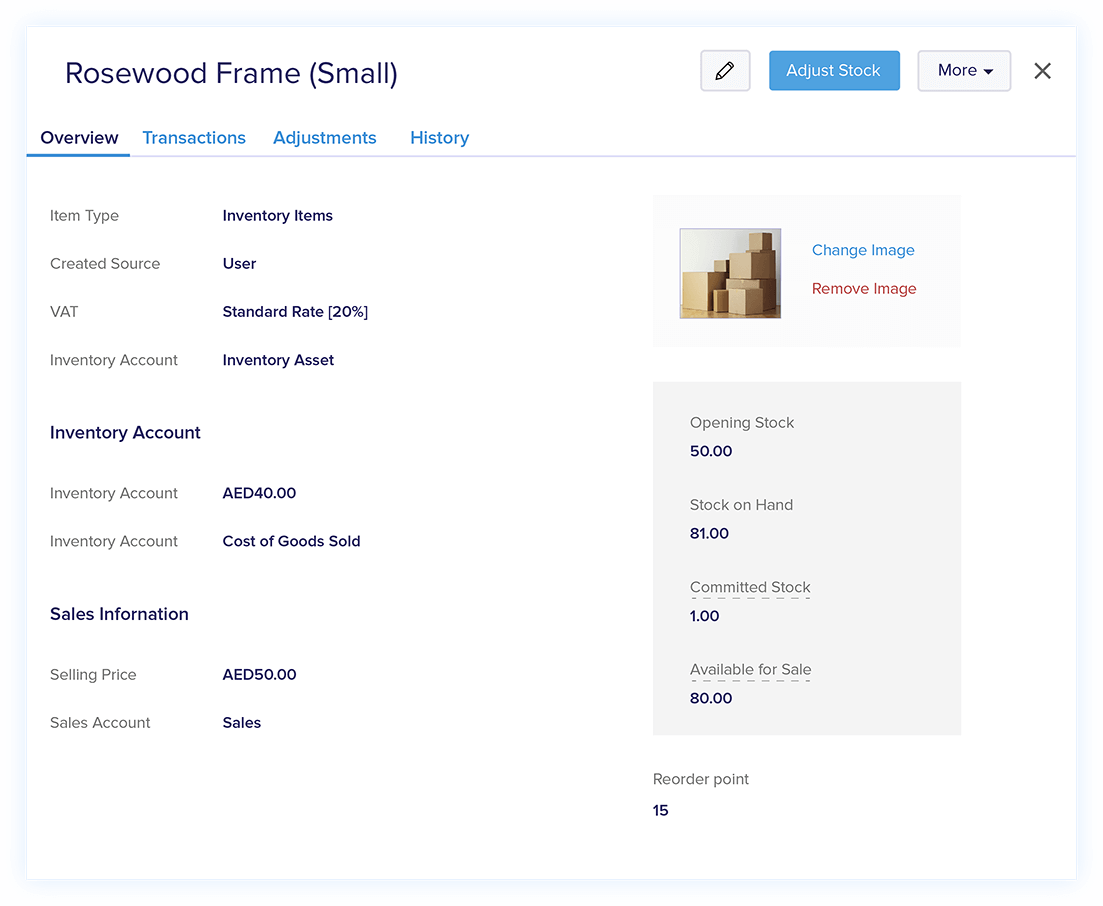 Inventory SKU Details - Accounting Software with Inventory Tracking | Zoho Books