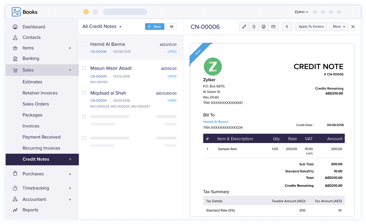 Credit Notes & Invoice Refunds - Invoicing and Bookkeeping Software | Zoho Books