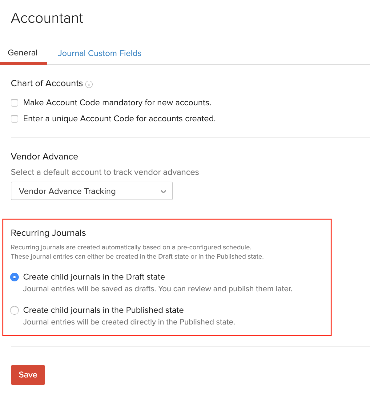 Configure Recurring Journals Settings