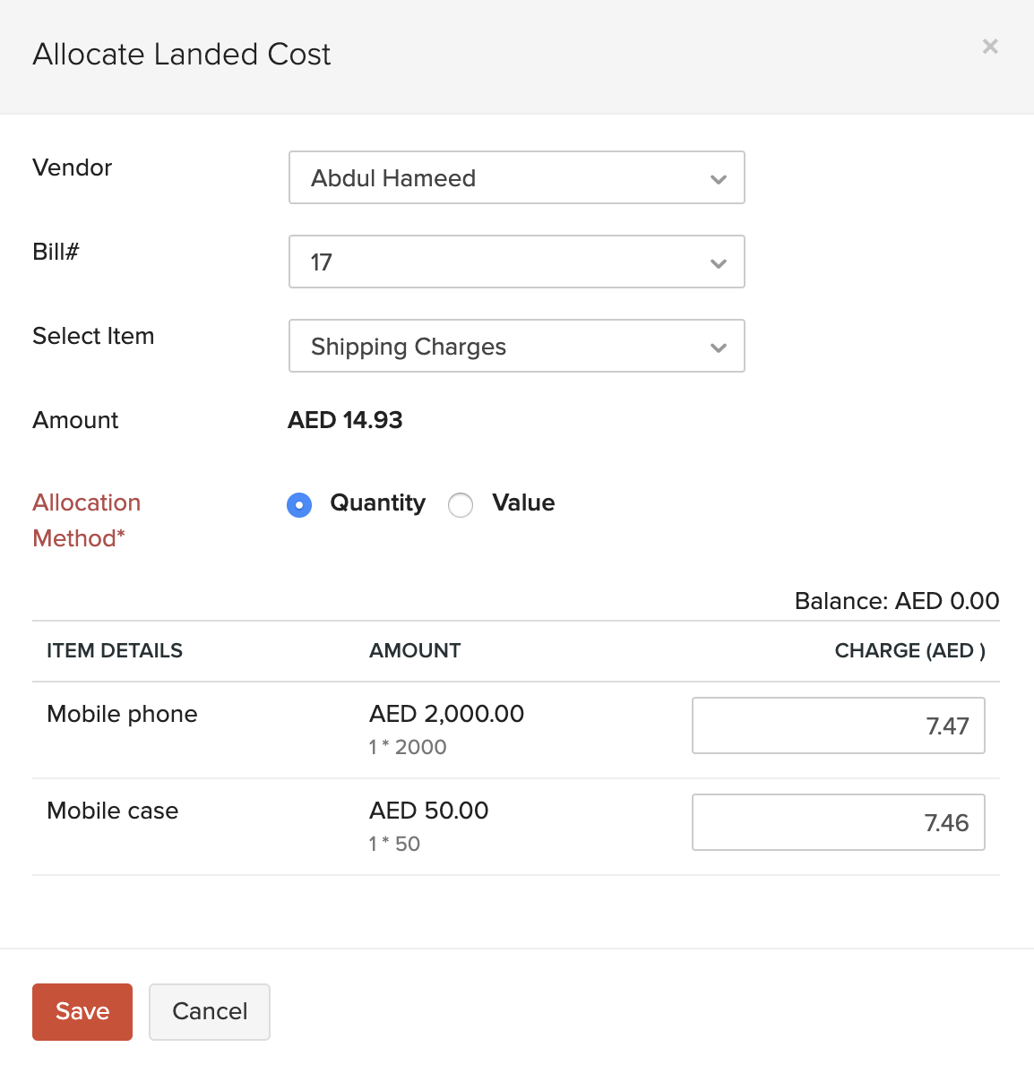 Allocate Landed Costs