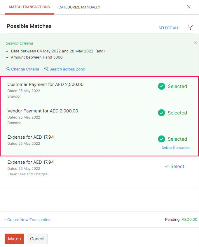 Matched Transactions