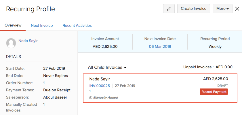 Recurring Invoice Details