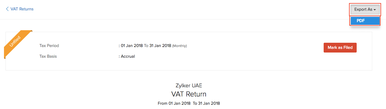 Export/Download VAT Return