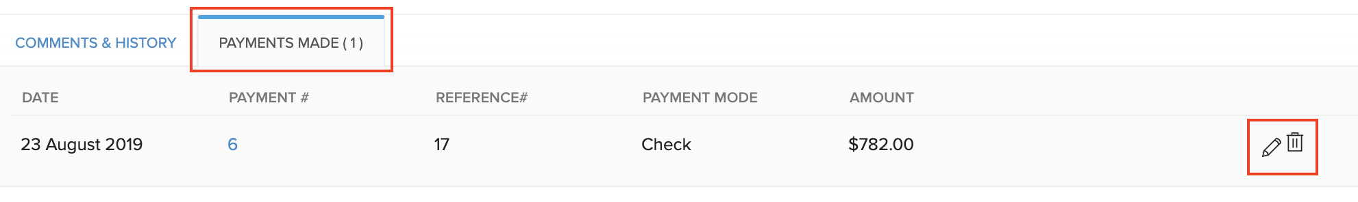 Payments Made Actions