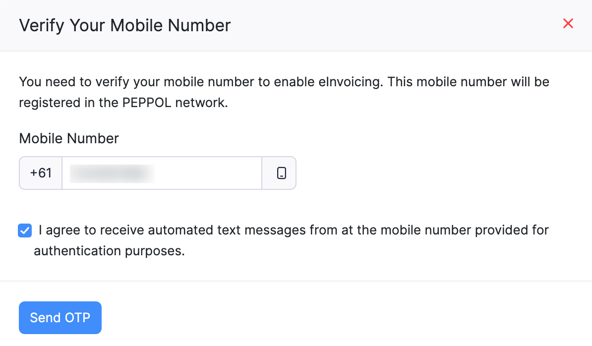 Enter your mobile number and click 'Send OTP'