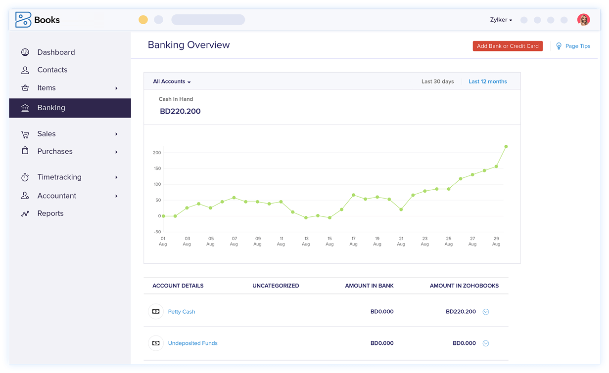 Banking Dashboard - Automated Account Reconciliation Software | Zoho Books