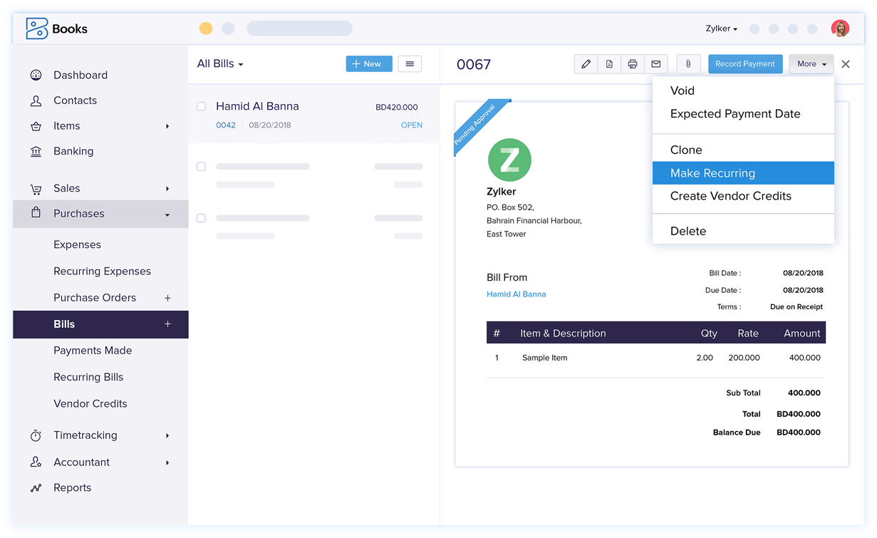 Recurring Bills - Online Billing Management Software | Zoho Books