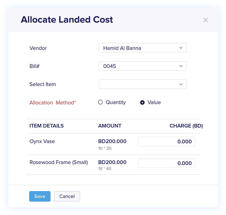 Landed Cost in Bills - Online Billing Management Software | Zoho Books