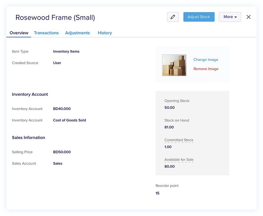 Inventory SKU Details - Accounting Software with Inventory Tracking | Zoho Books