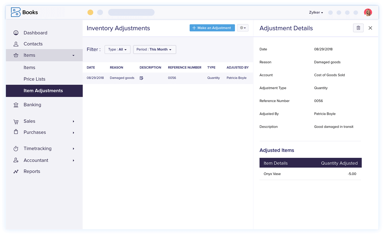 Inventory Adjustment - Accounting Software with Inventory Tracking | Zoho Books