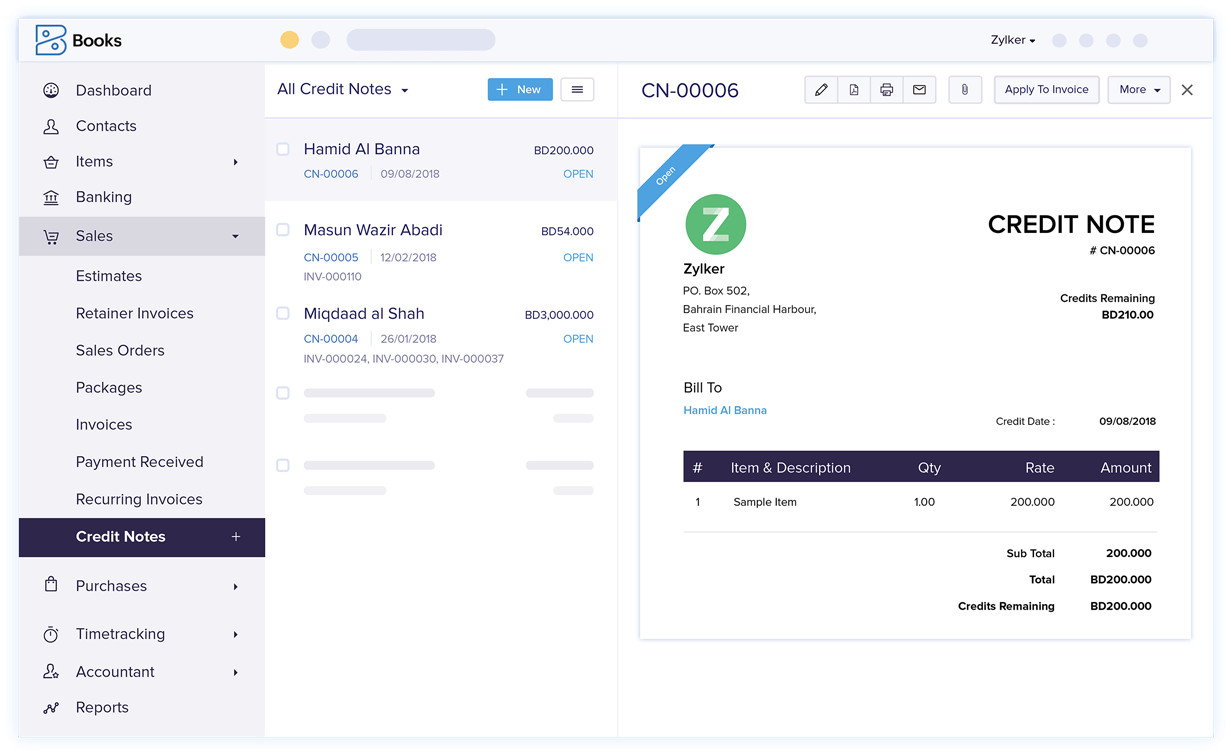 Credit Notes & Invoice Refunds - Invoicing and Bookkeeping Software | Zoho Books