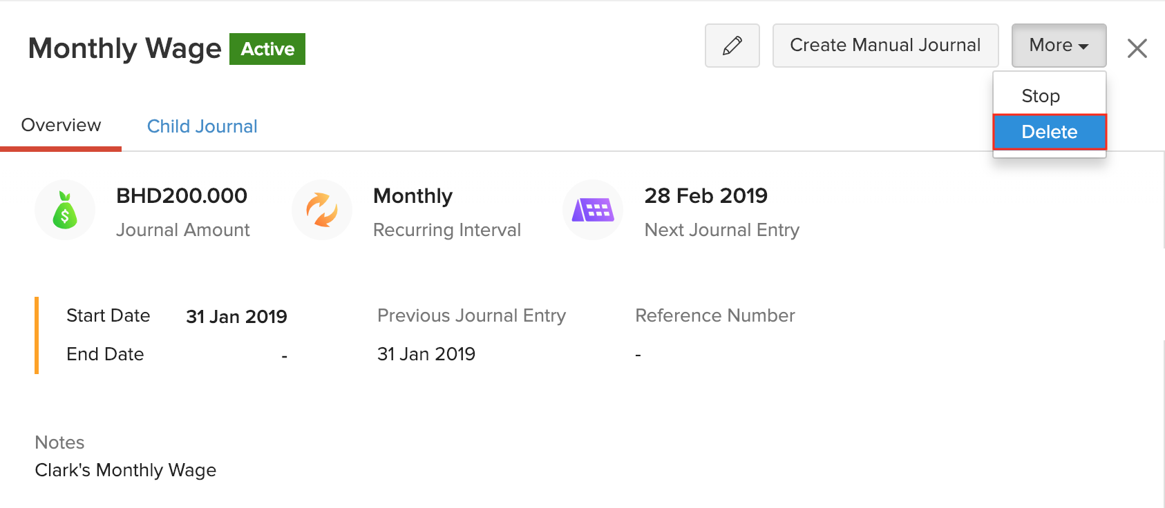 Delete Recurring Journals