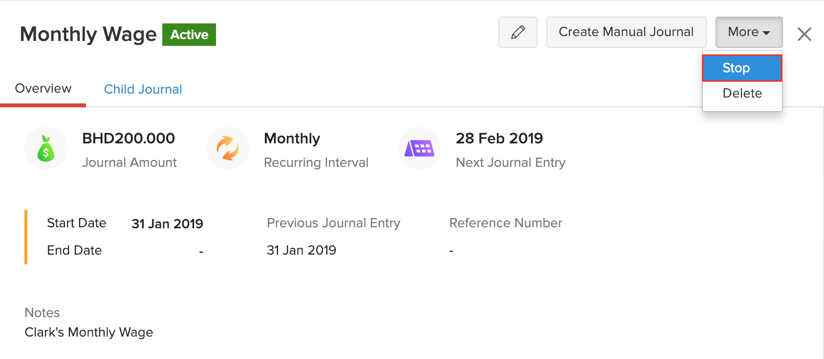 Stop Recurring Journals