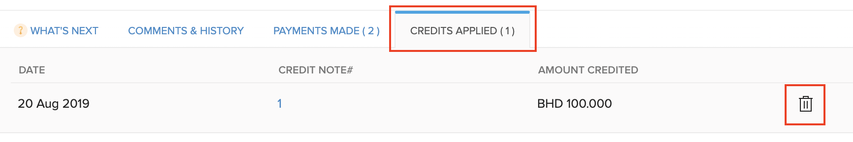 Delete Applied Credits