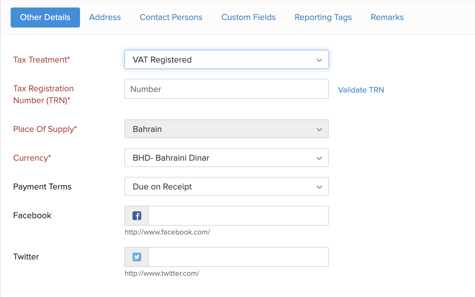 Contact payment details section- Bh