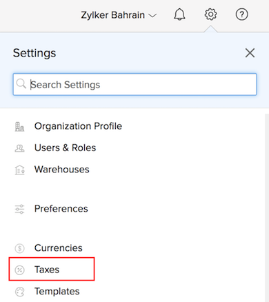 Taxes option under Settings