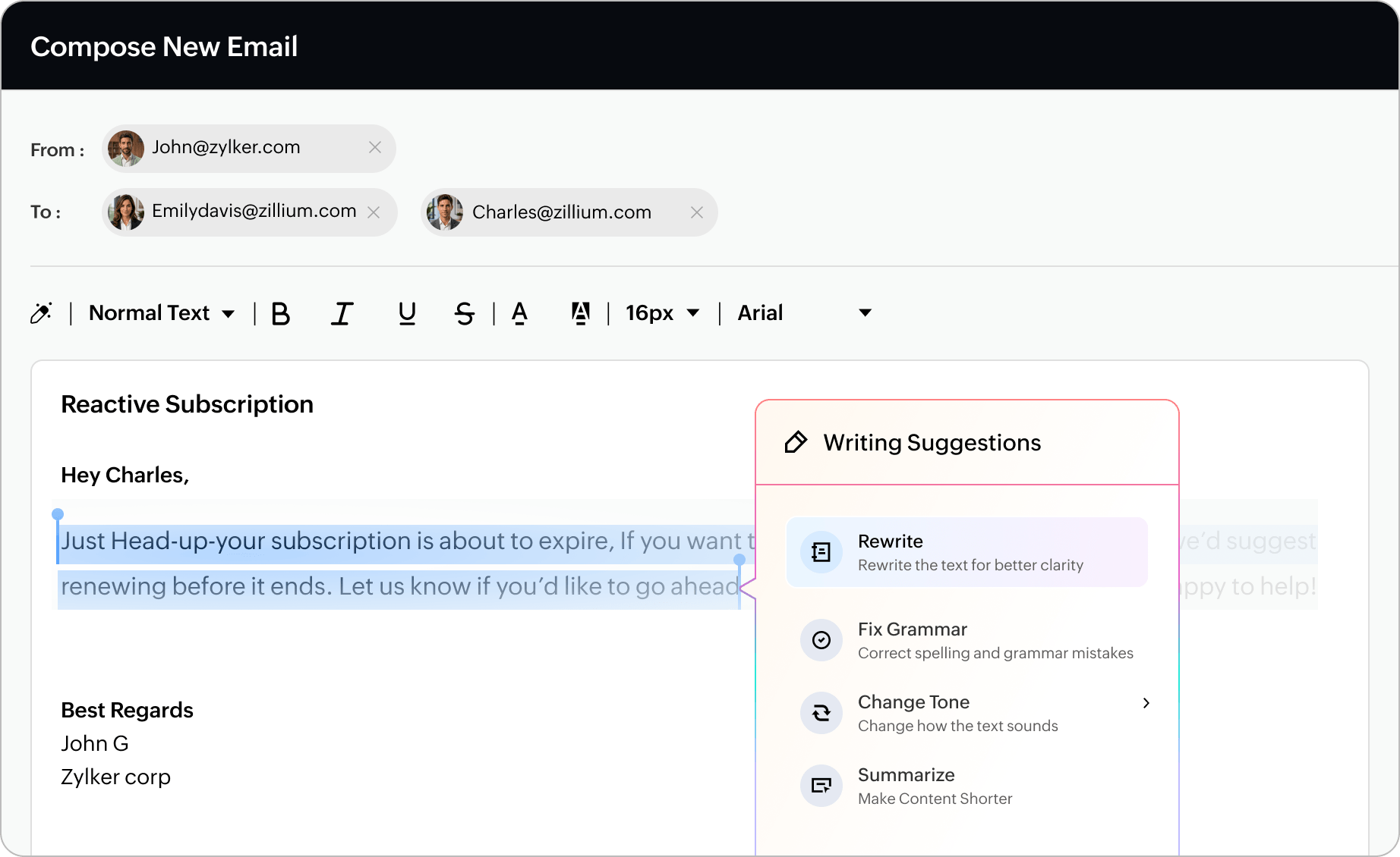 Report is interpreted into easily readable bullet points under the Zia Insights tab