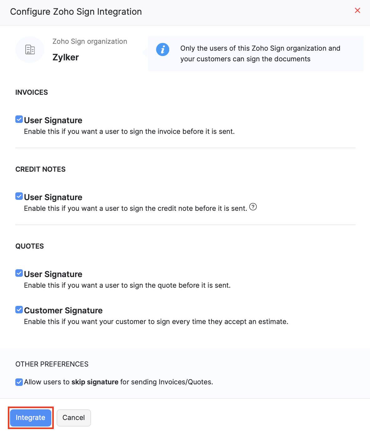 Configure Zoho Sign