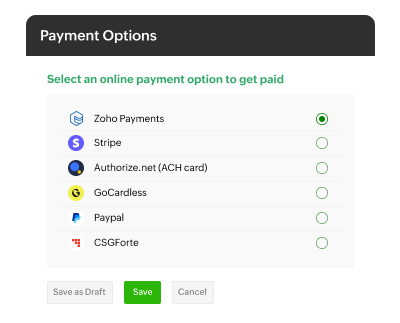 Collect payments through your customer's preferred payment mode| Zoho Billing