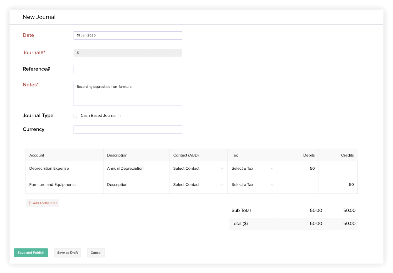 Journal | Best Online Bookkeeping Software - Zoho Books