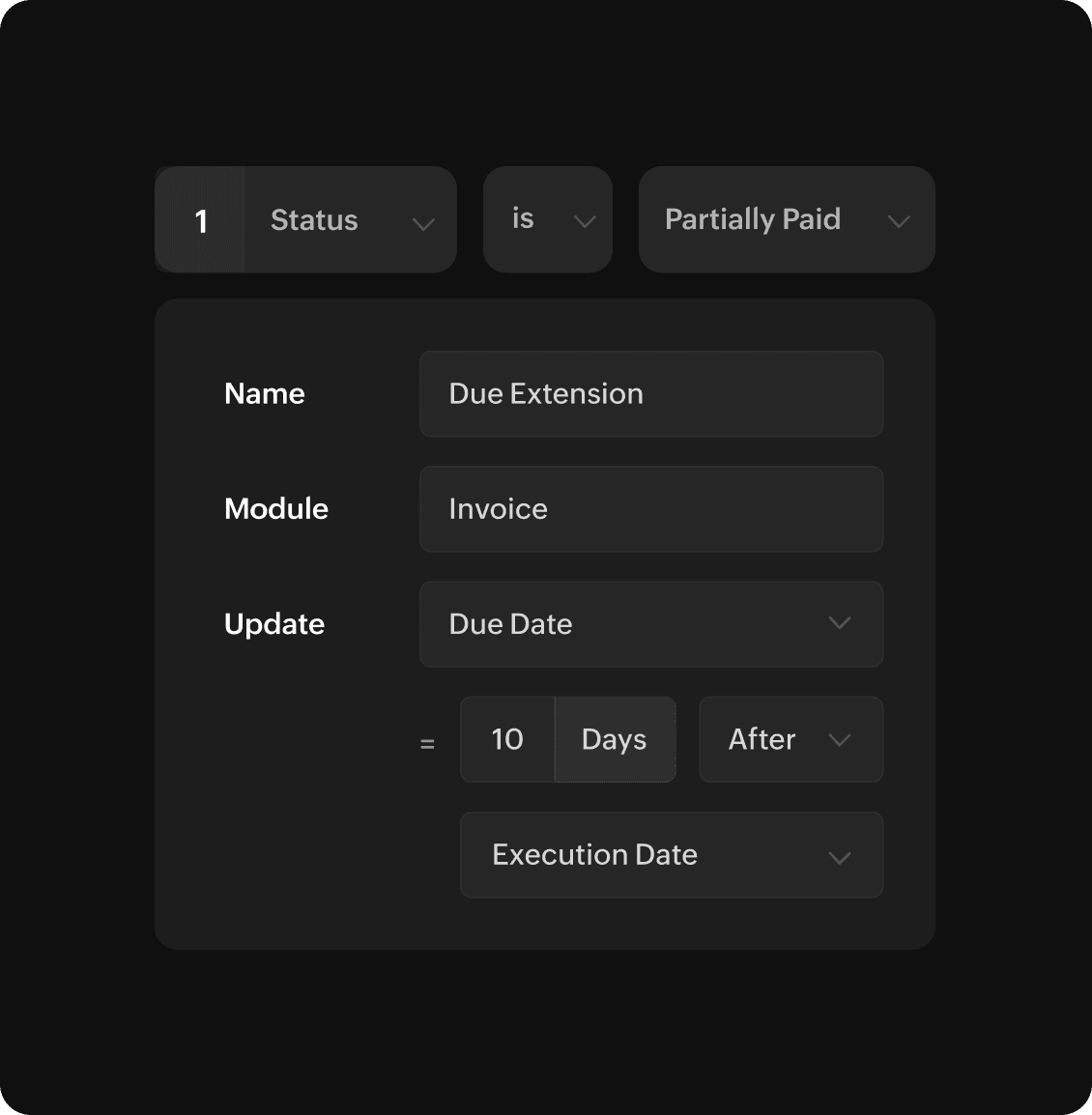 Criteria fields for automatically extending due date in an invoice based on partial payment amount.