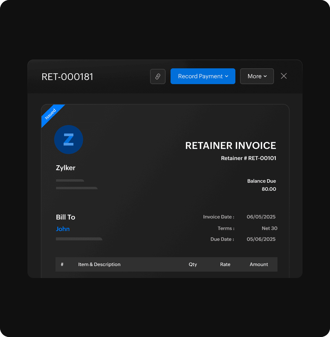 Retainer invoice