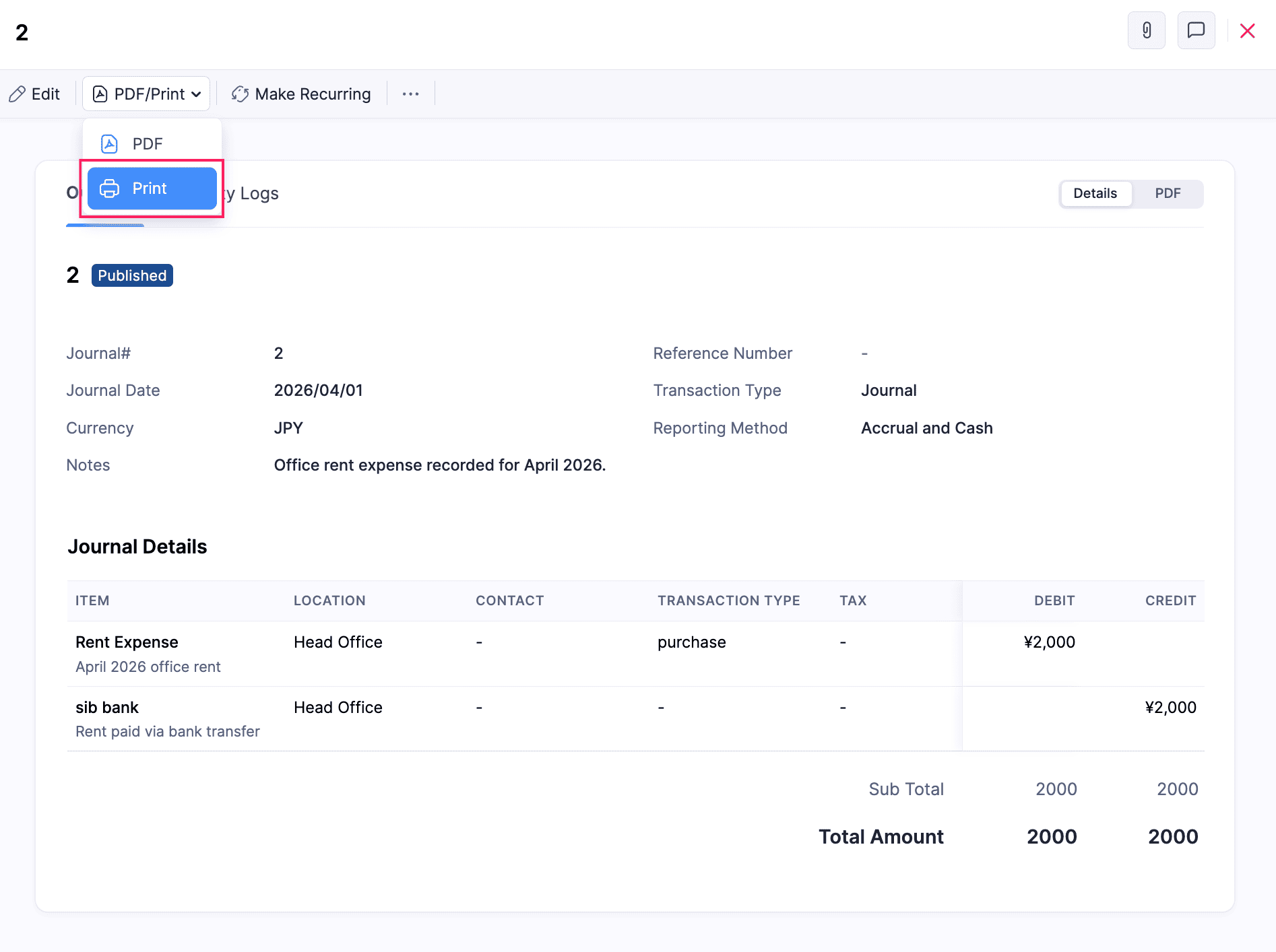 Print Manual Journals