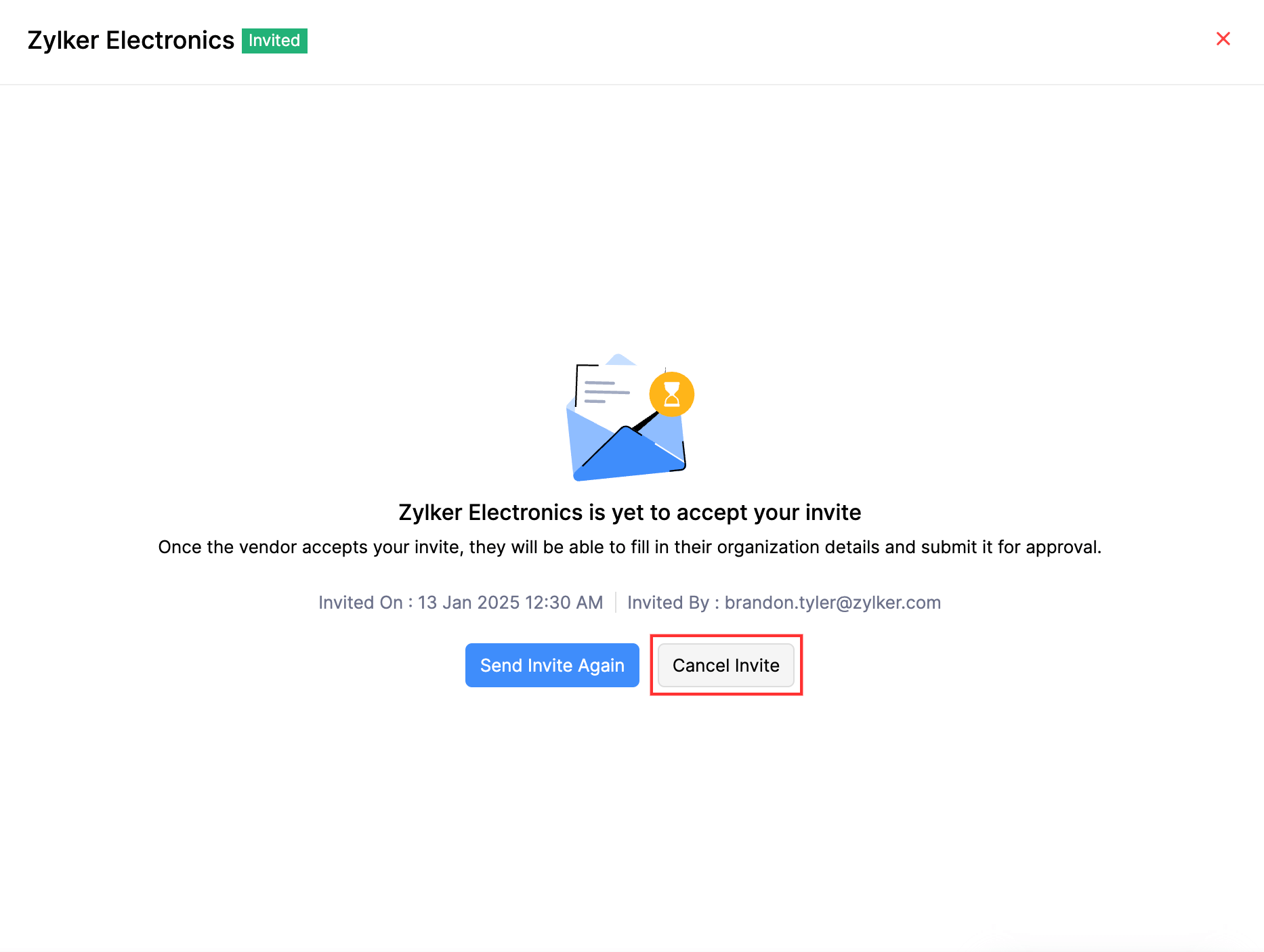 Click Cancel Invite to cancel the invite sent to them