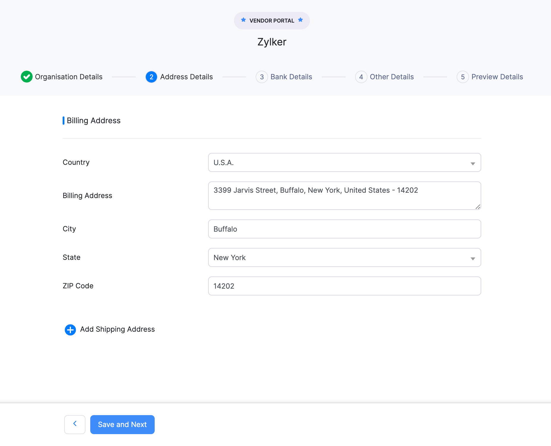 Fill in your organization's billing and shipping addresses