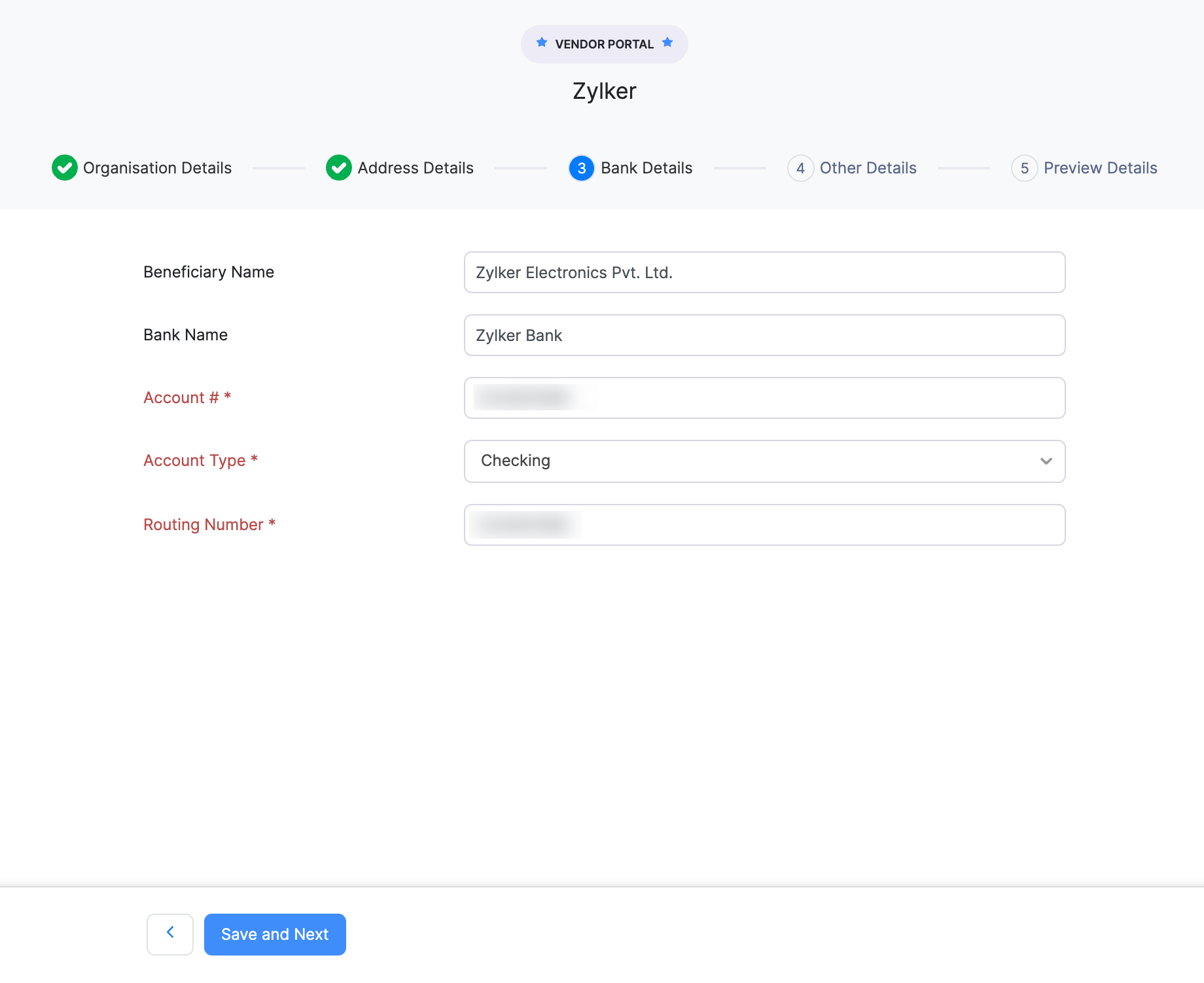 Fill in your organization's bank details