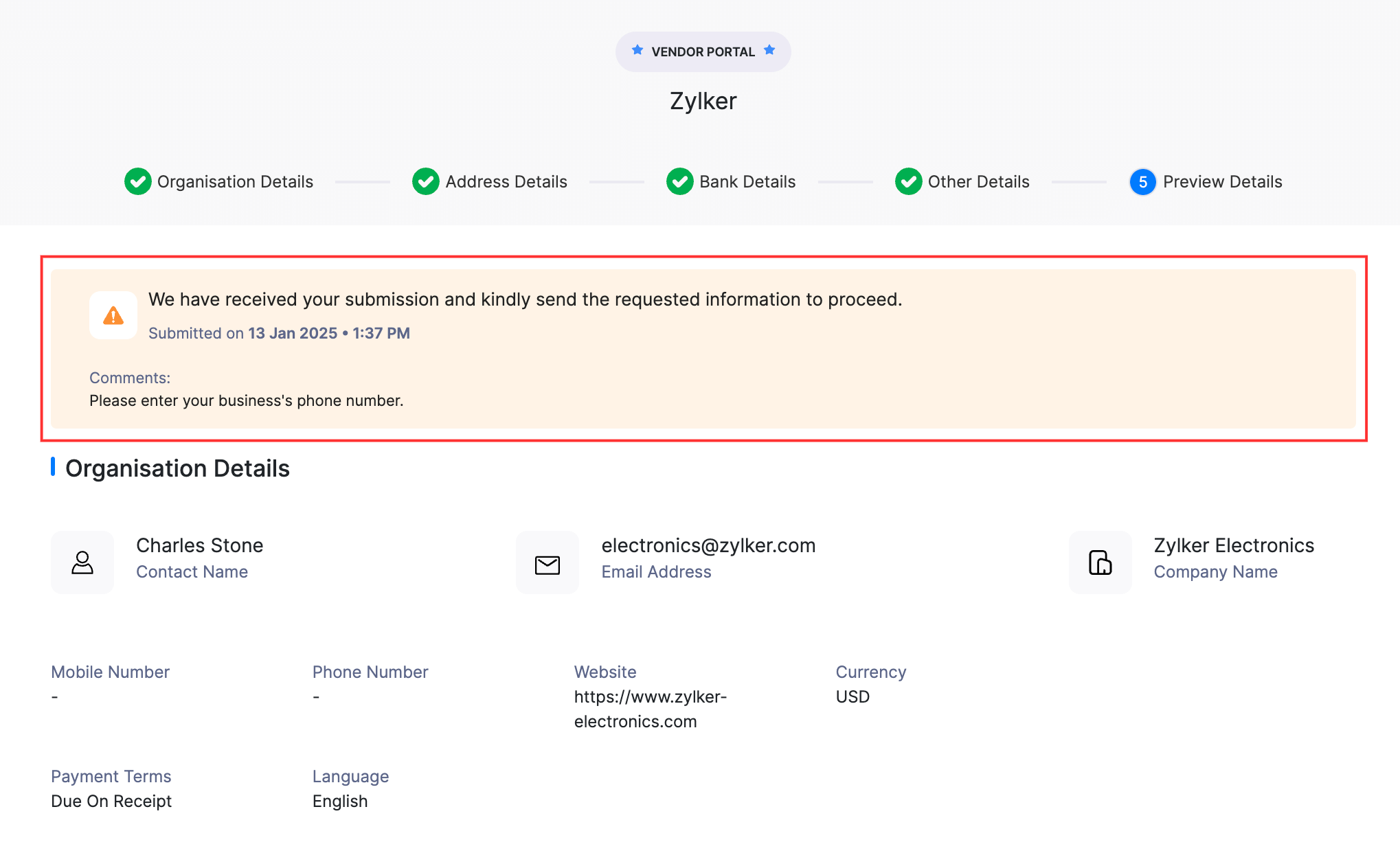 Fill in your organization's bank details