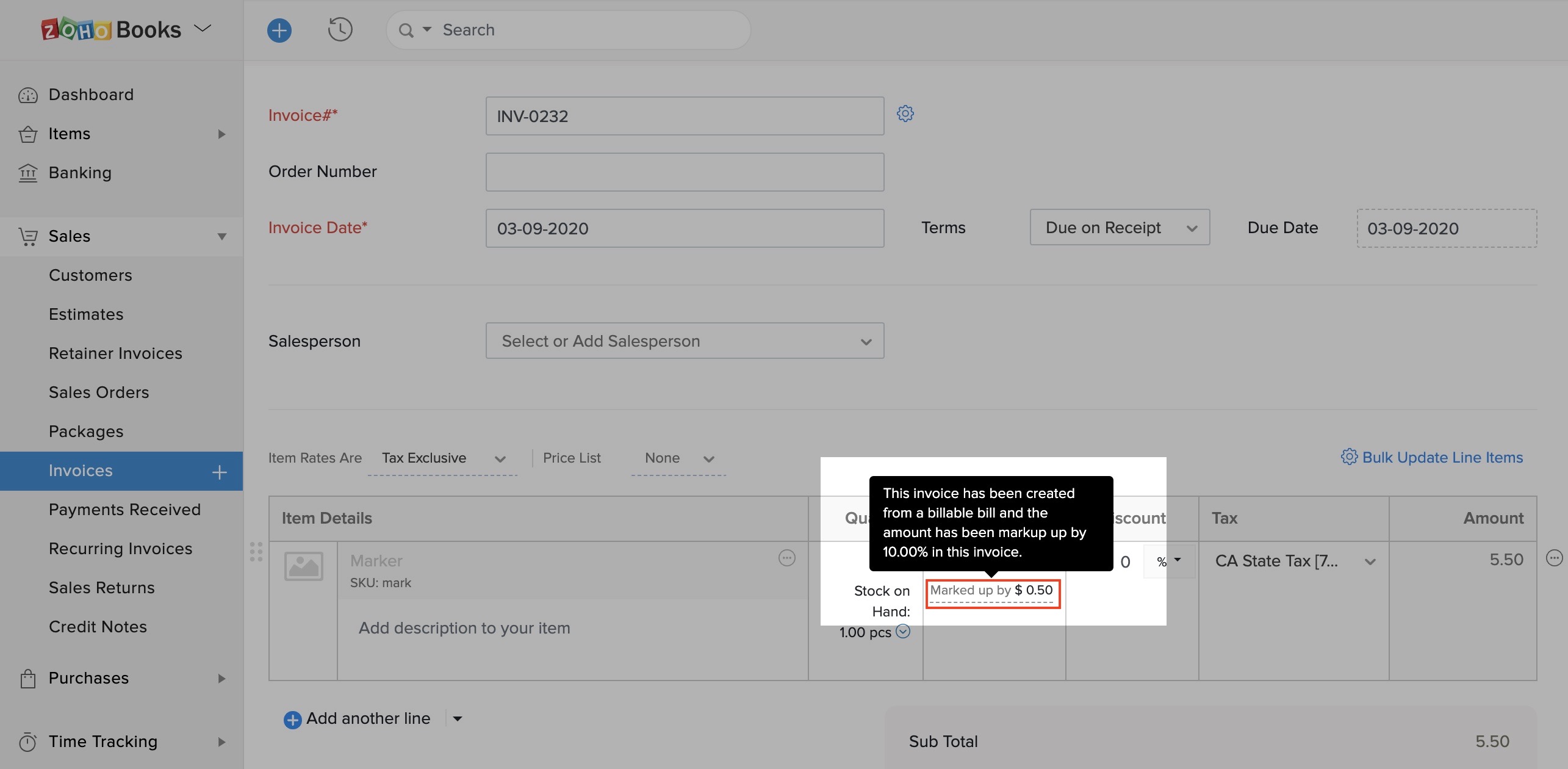 Markup Percentage in Expense