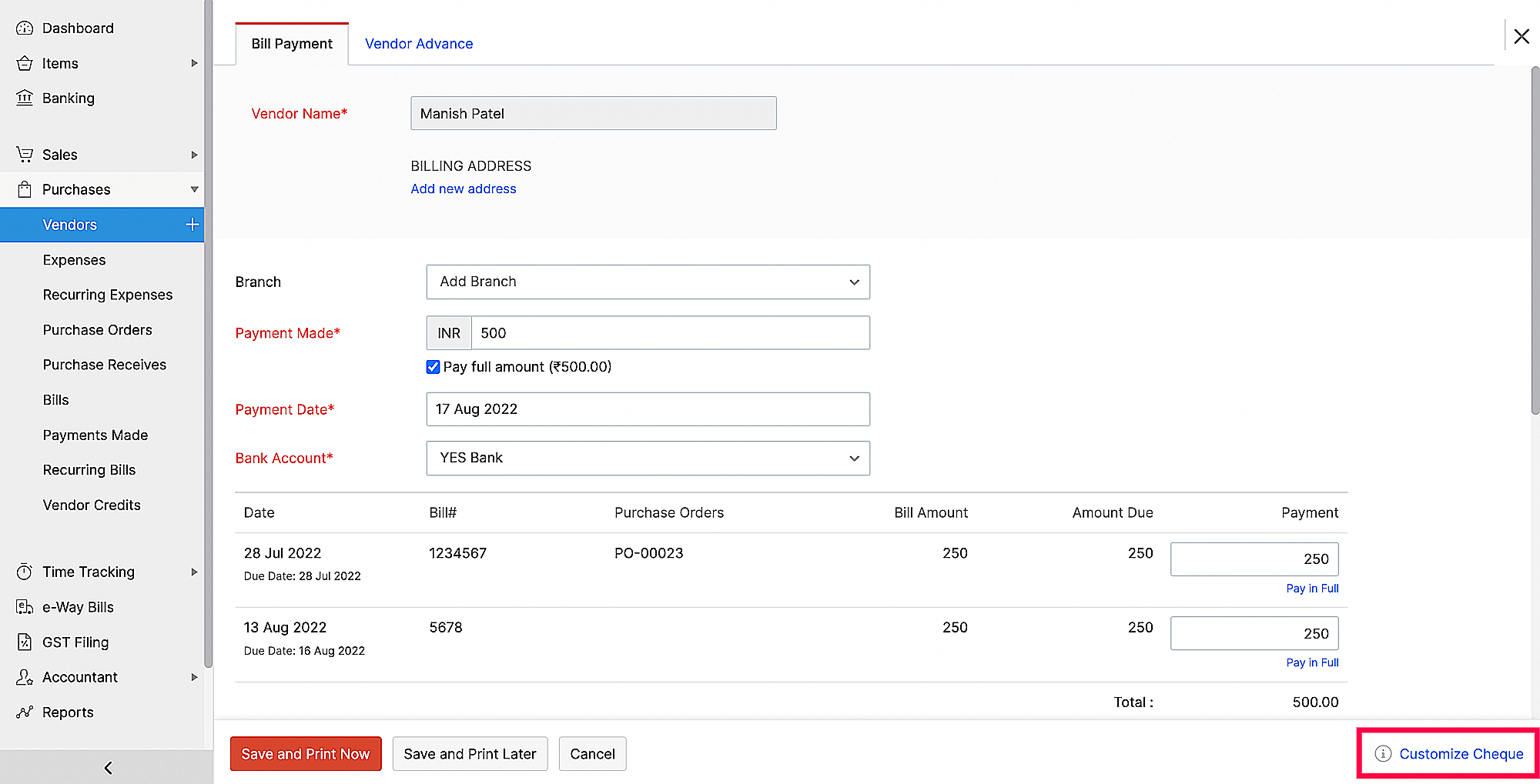 pay via cheque