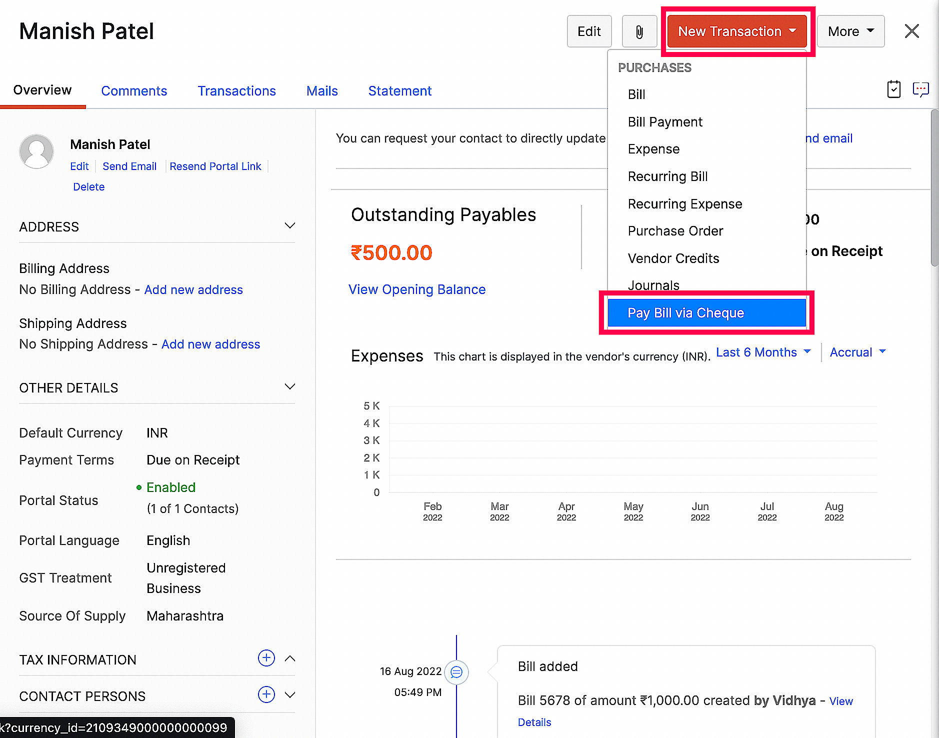 pay via cheque