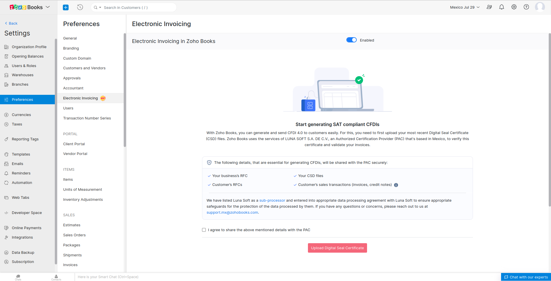 How e-Invoicing works in Zoho Books