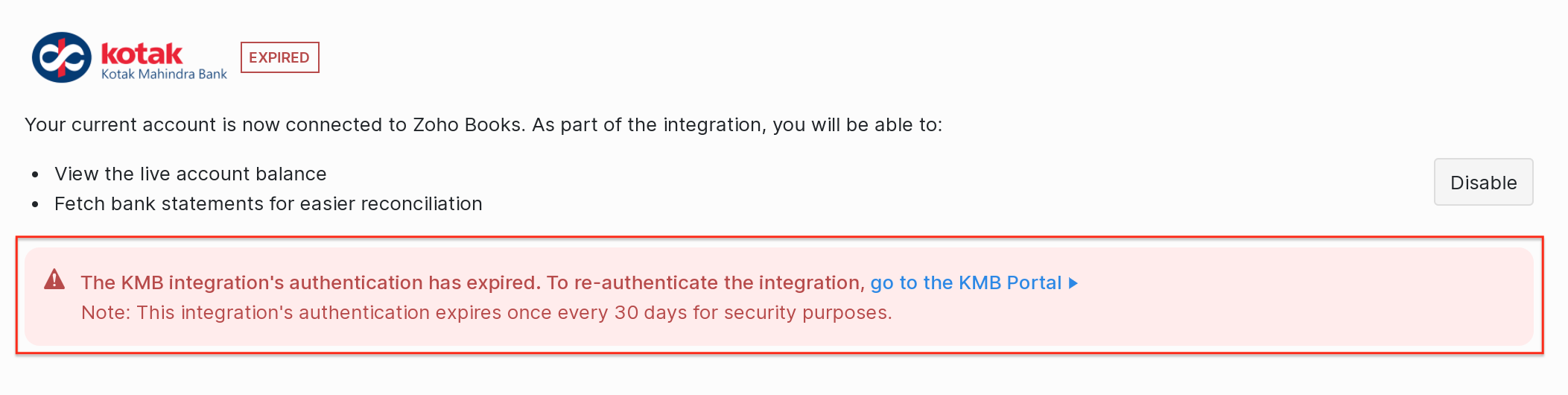 Reauthenticate KMB integration