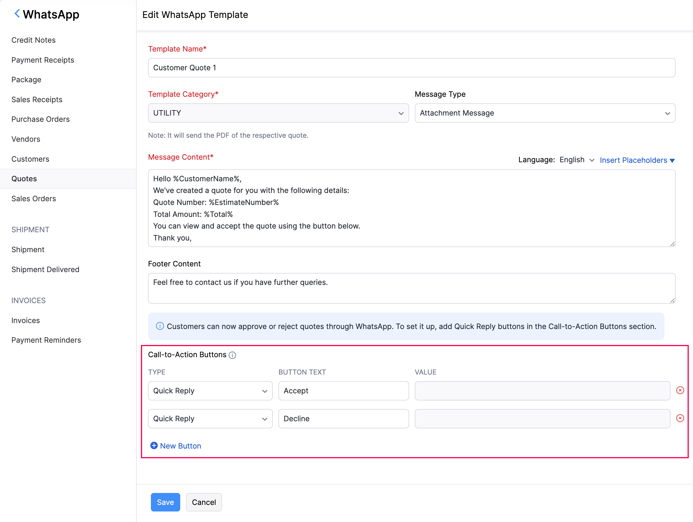 Configure Accept or Reject buttons