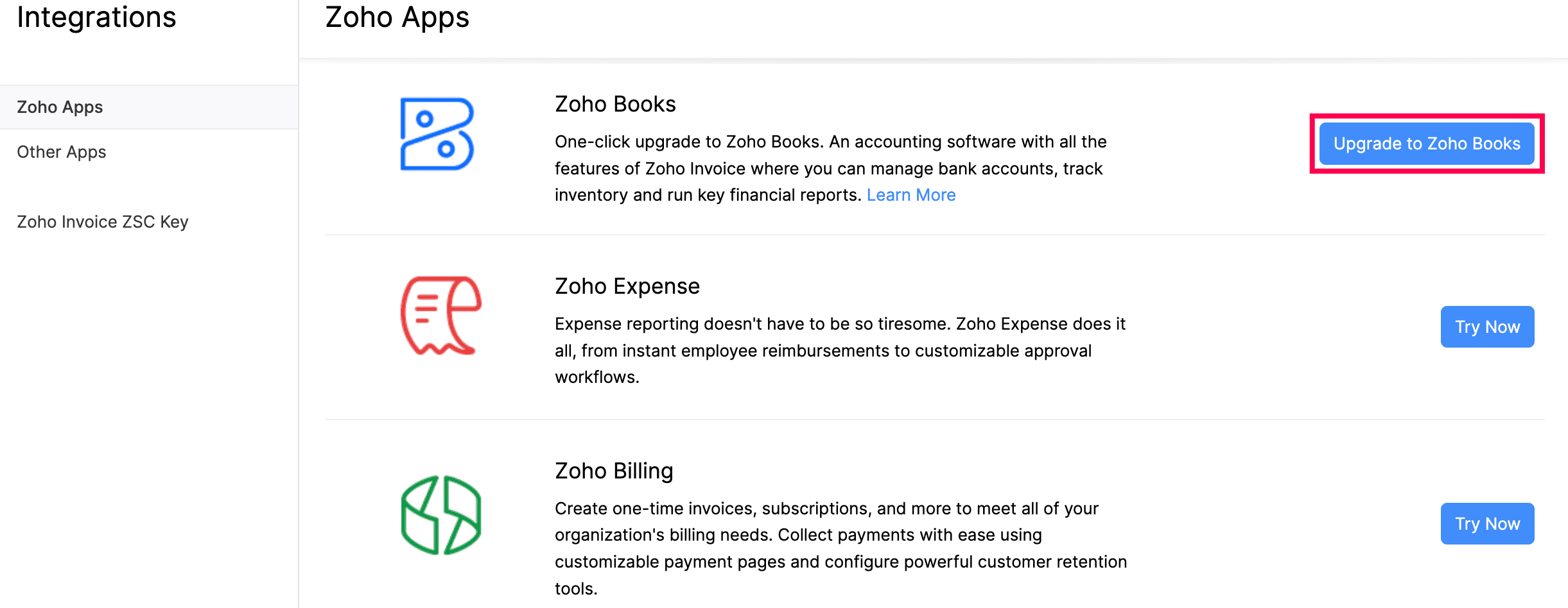 Upgrade to Zoho Books