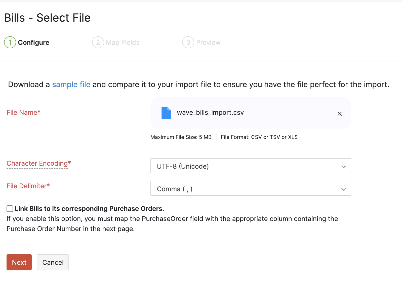 Import Bills Choosing File