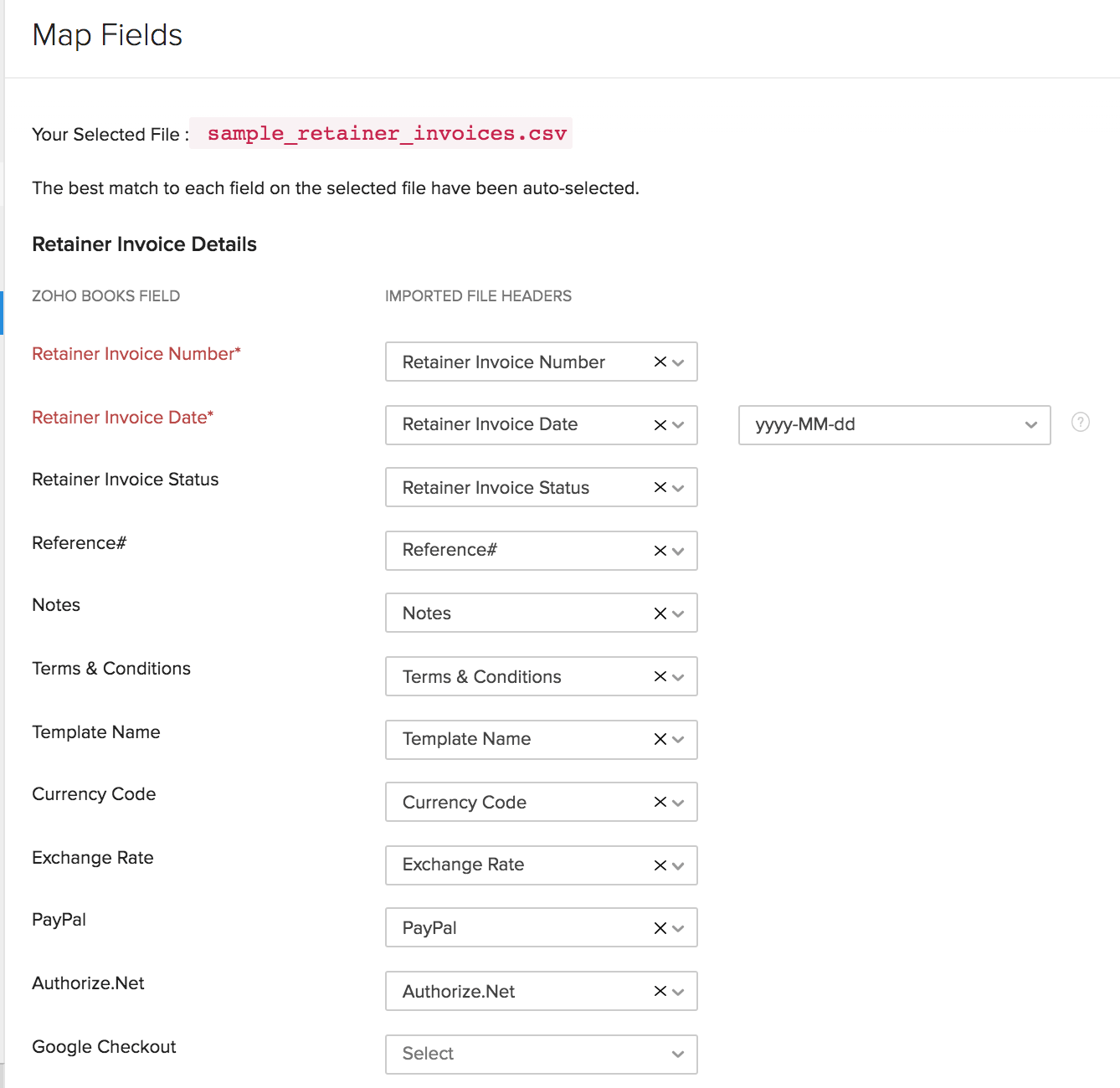 Import Retainer Invoices