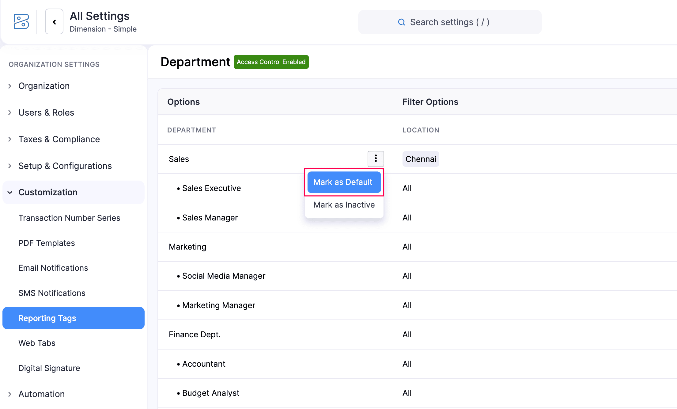 Mark an Option as Default