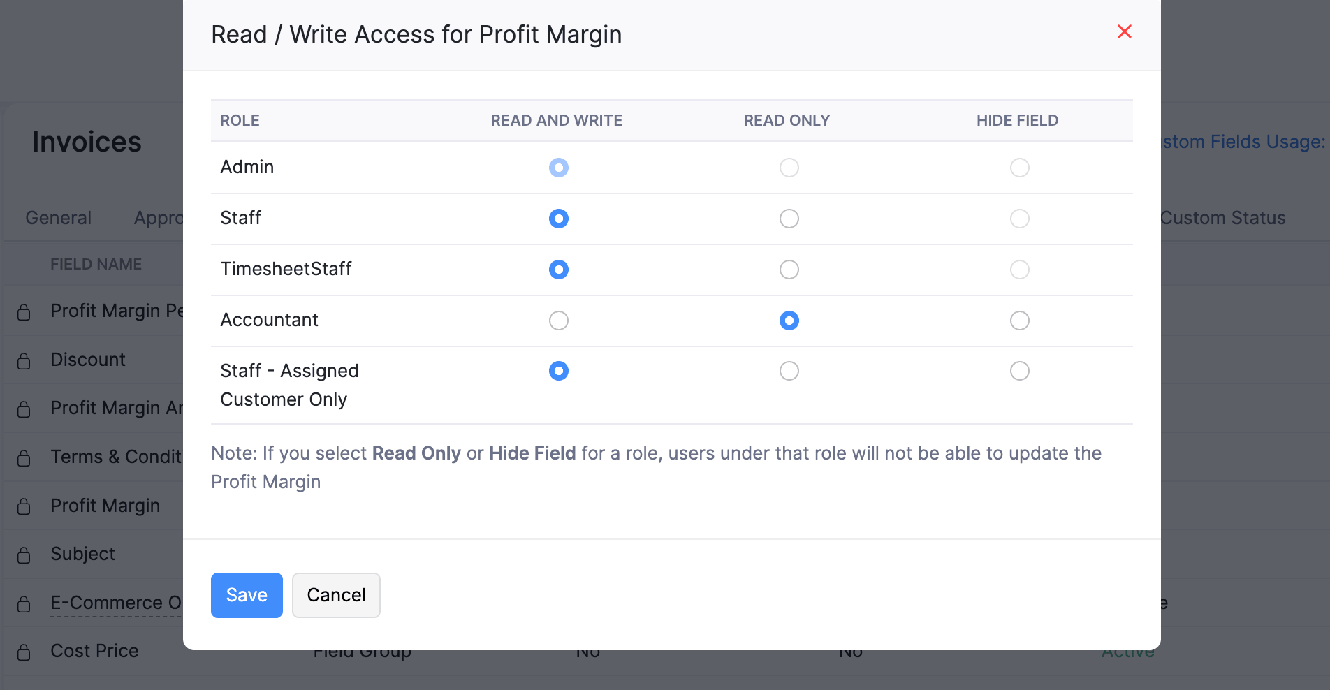 Read Write Access for Profit Margin