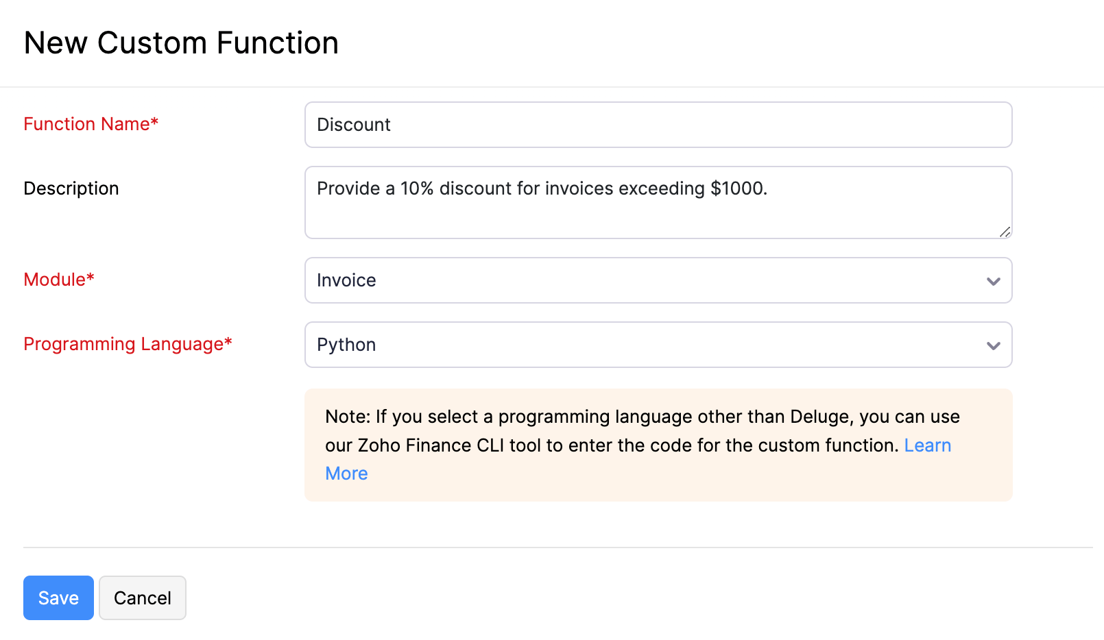 Custom function form