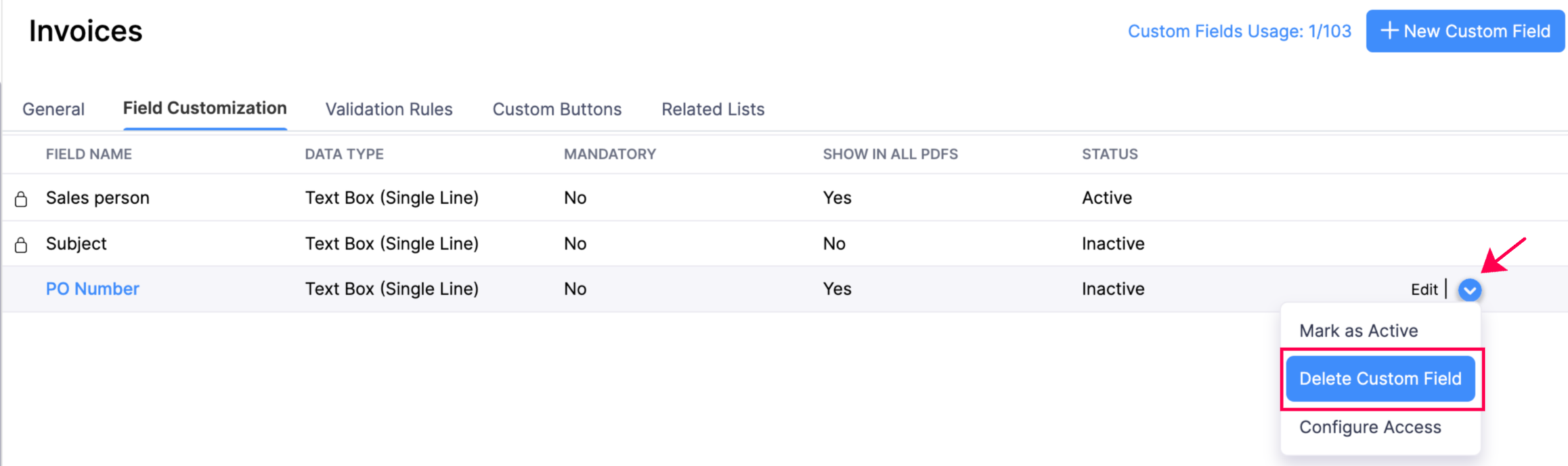 Delete Custom Field