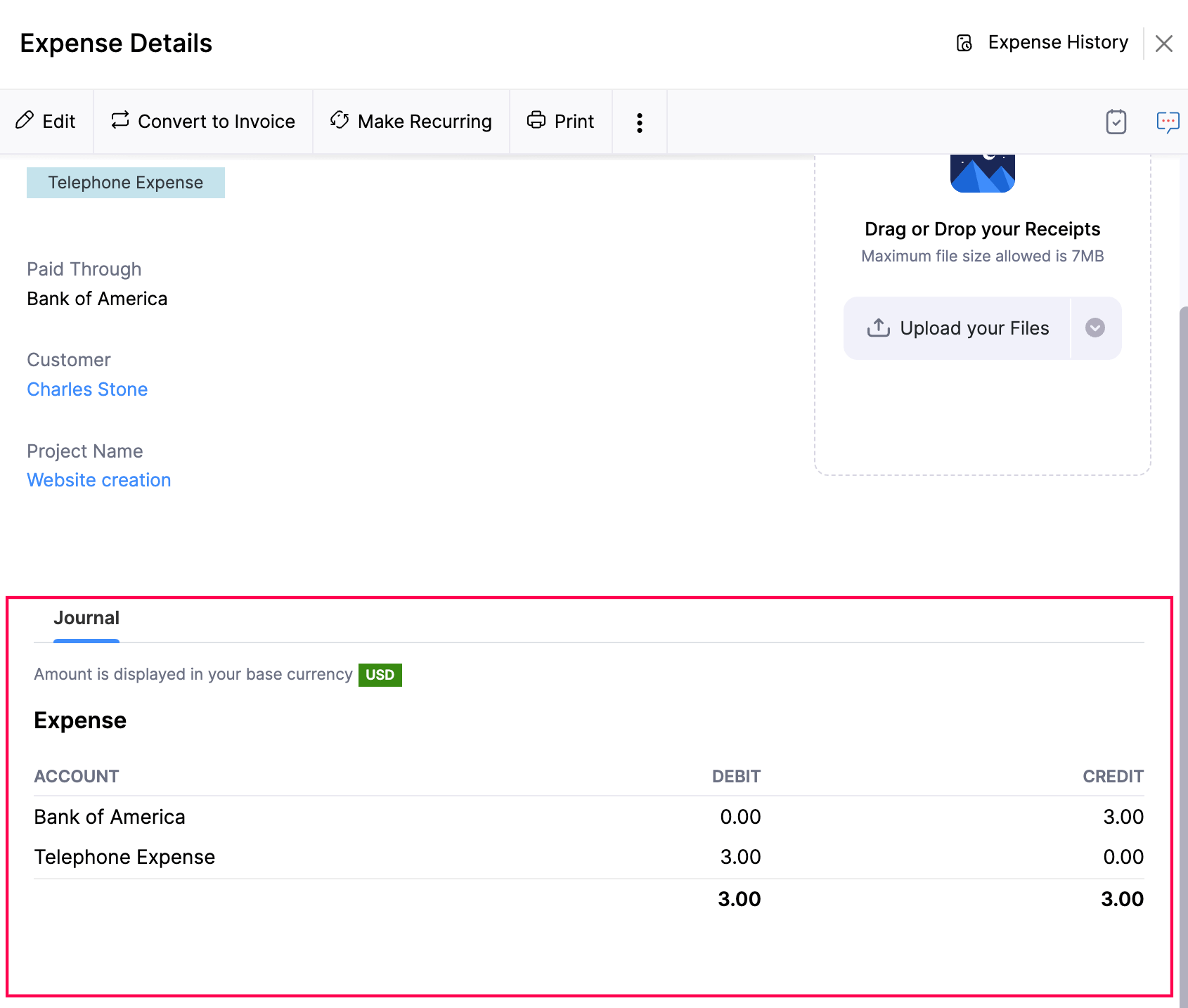 Expense with Journal