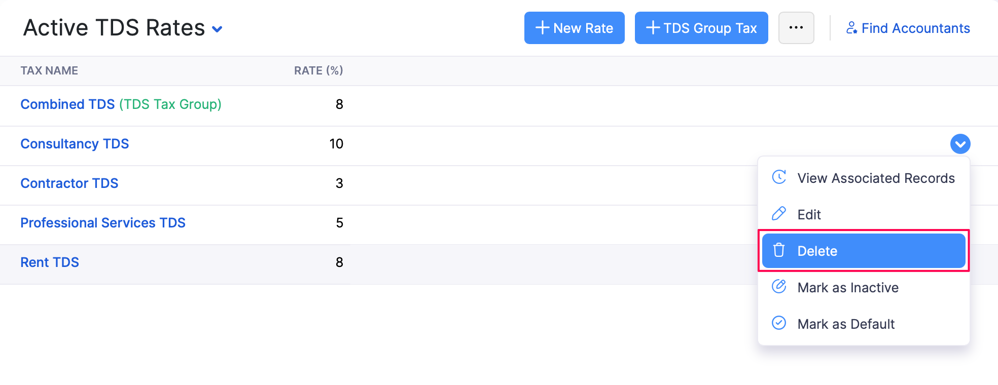 Delete a TDS Rate
