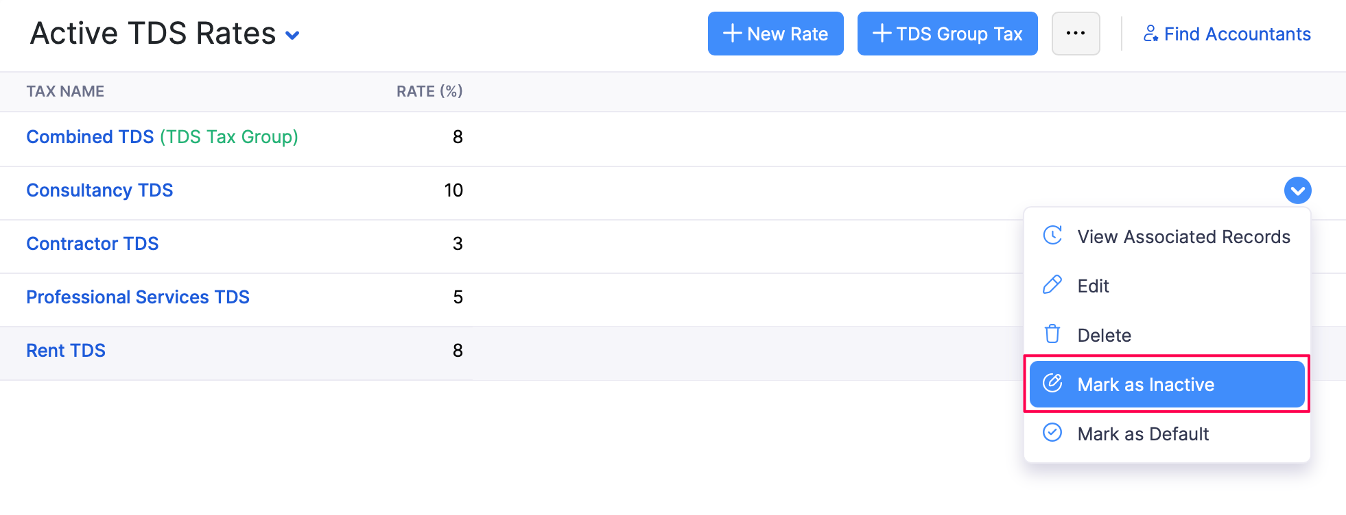 Mark a TDS Rate As Inactive