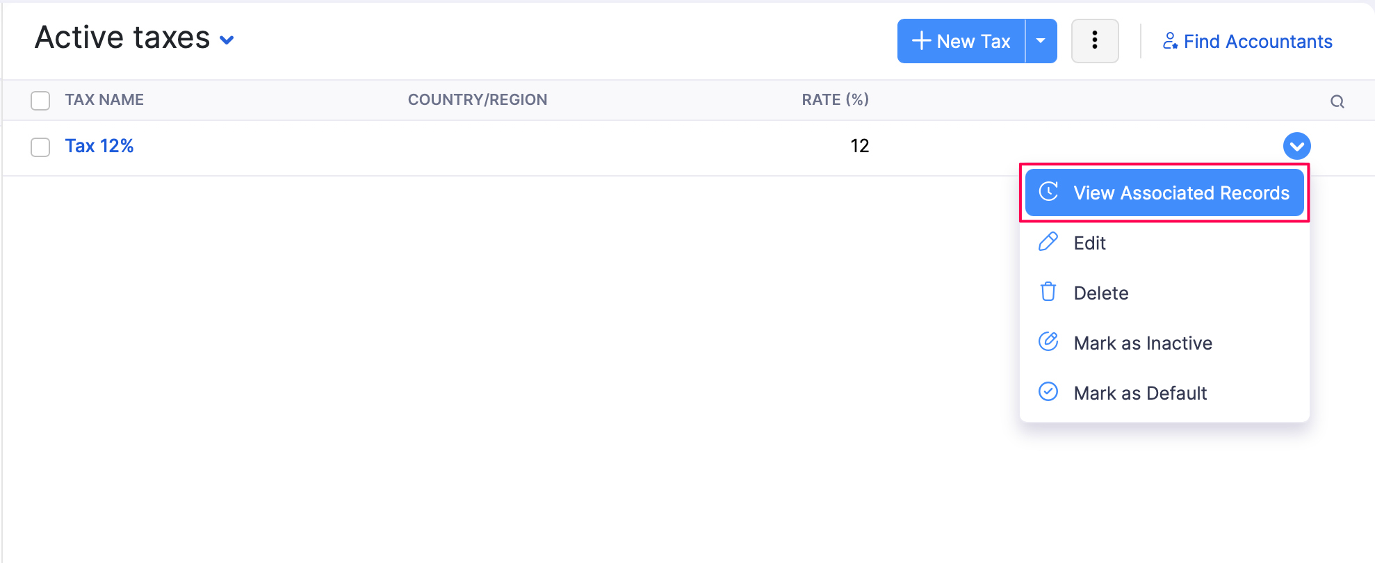 View Associated Records of a Tax Rate